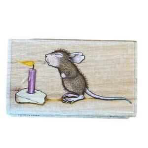 House Mouse Stampabilities Amanda Blows Candle Birthday Wood Rubber Stamp 2000